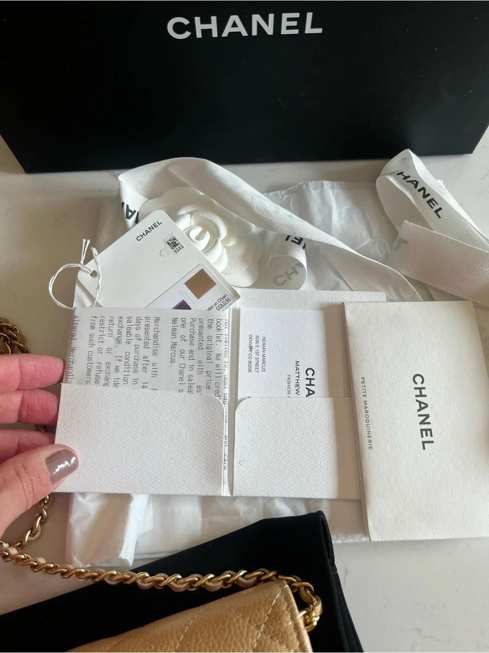 CHANEL Beige Quilted Caviar Leather Crossbody Wallet with Gold CC